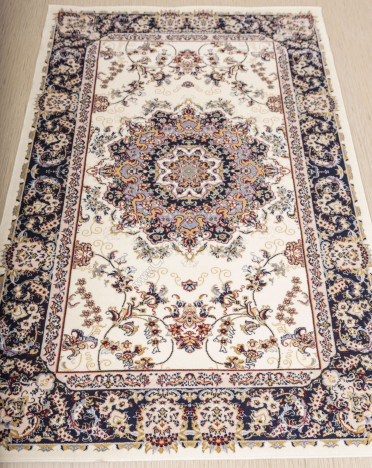 Ковер монгольский 6C2265-126 Hunnu (Вискоза - Шерсть, синий, кремовый)